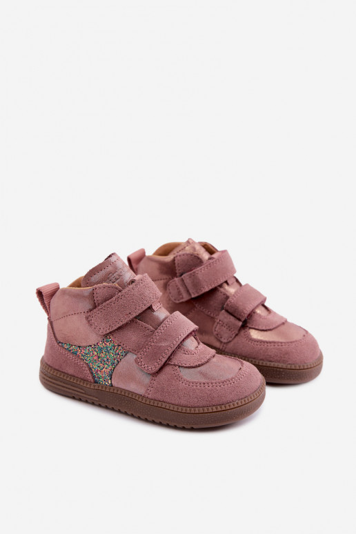 Roze kindersuède schoenen Barefoot met glans Froddo G2110157-5