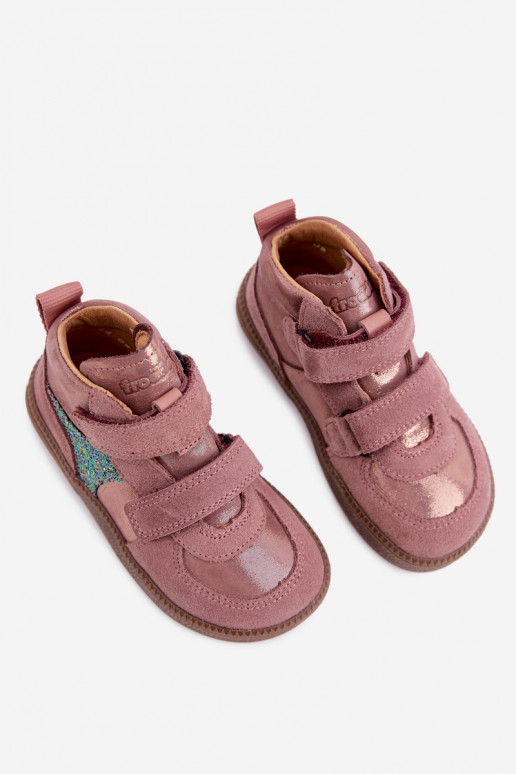 Roze kindersuède schoenen Barefoot met glans Froddo G2110157-5