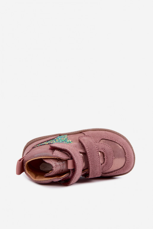 Roze kindersuède schoenen Barefoot met glans Froddo G2110157-5