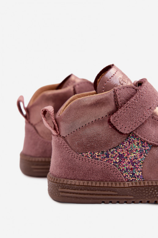 Chaussures en daim pour enfants roses Barefoot avec brillance Froddo G2110157-5
