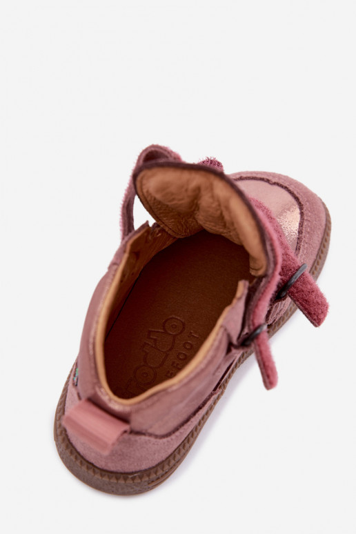 Rosa Kinderveloursleder-Schuhe Barefoot mit Glanz Froddo G2110157-5