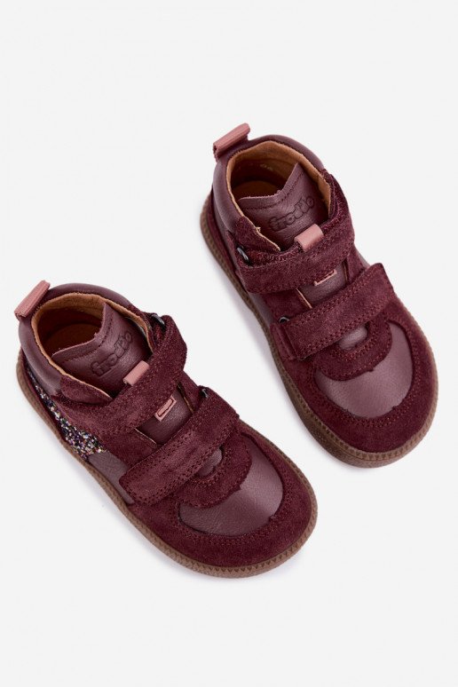 Burgunderfarbene Kinderveloursleder-Schuhe Barefoot Froddo G2110157-4
