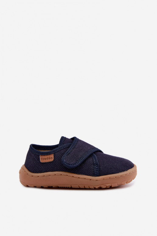 Chaussons pour enfants garçons avec fermetures adhésives Barefoot Froddo G1700438 en bleu foncé