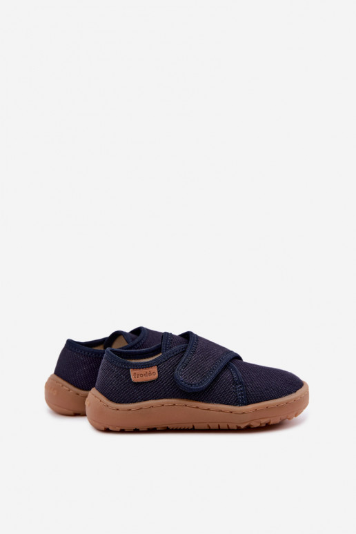 Chaussons pour enfants garçons avec fermetures adhésives Barefoot Froddo G1700438 en bleu foncé