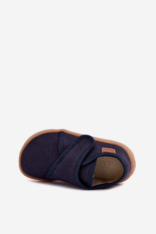 Kinderslippers voor jongens met klittenbandsluitingen Barefoot Froddo G1700438 in donkerblauw