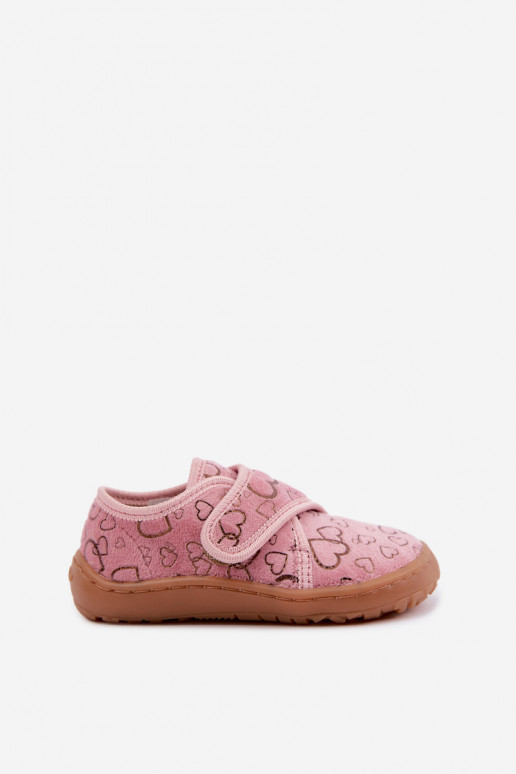 Chaussons pour enfants avec fermetures adhésives Barefoot Širdelės Froddo G1700438-18 en rose