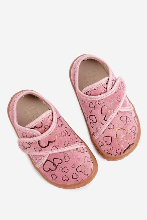 Kinderhausschuhe mit Klettverschlüssen Barefoot Širdelės Froddo G1700438-18 in Rosa