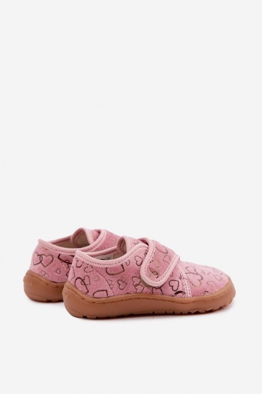 Chaussons pour enfants avec fermetures adhésives Barefoot Širdelės Froddo G1700438-18 en rose