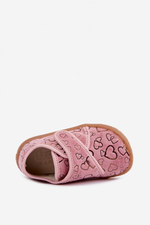 Chaussons pour enfants avec fermetures adhésives Barefoot Širdelės Froddo G1700438-18 en rose