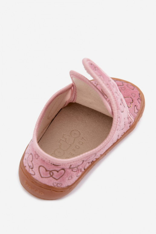 Chaussons pour enfants avec fermetures adhésives Barefoot Širdelės Froddo G1700438-18 en rose
