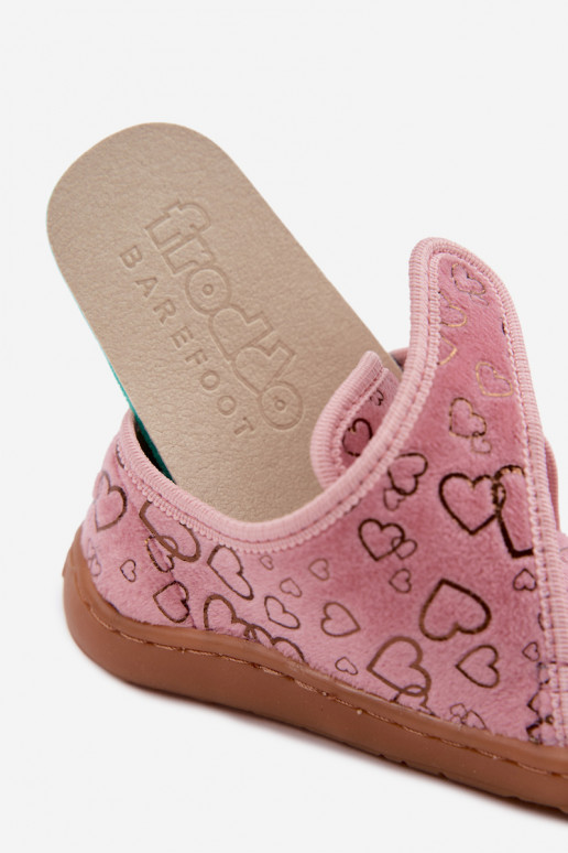 Chaussons pour enfants avec fermetures adhésives Barefoot Širdelės Froddo G1700438-18 en rose