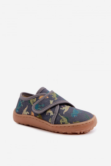 Chaussons pour enfants garçons avec fermetures adhésives Barefoot Dinozaurai Froddo G1700438-26 en gris
