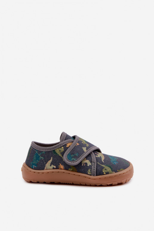 Chaussons pour enfants garçons avec fermetures adhésives Barefoot Dinozaurai Froddo G1700438-26 en gris