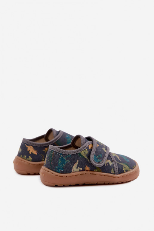 Chaussons pour enfants garçons avec fermetures adhésives Barefoot Dinozaurai Froddo G1700438-26 en gris