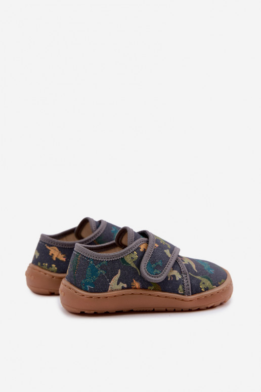 Chaussons pour enfants garçons avec fermetures adhésives Barefoot Dinozaurai Froddo G1700438-26 en gris