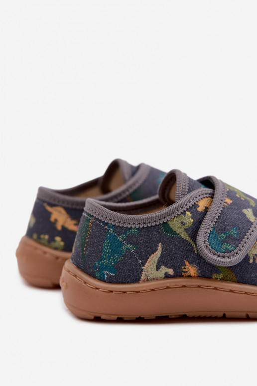 Chaussons pour enfants garçons avec fermetures adhésives Barefoot Dinozaurai Froddo G1700438-26 en gris