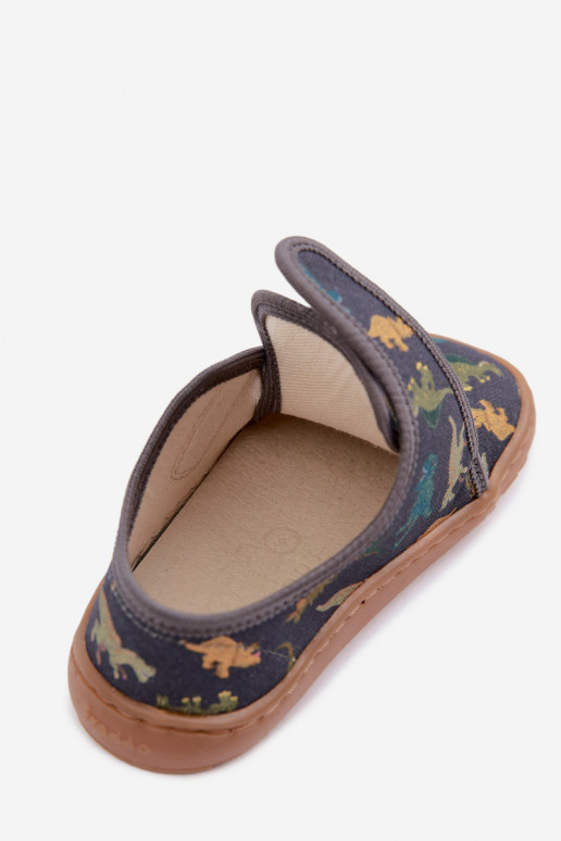 Chaussons pour enfants garçons avec fermetures adhésives Barefoot Dinozaurai Froddo G1700438-26 en gris