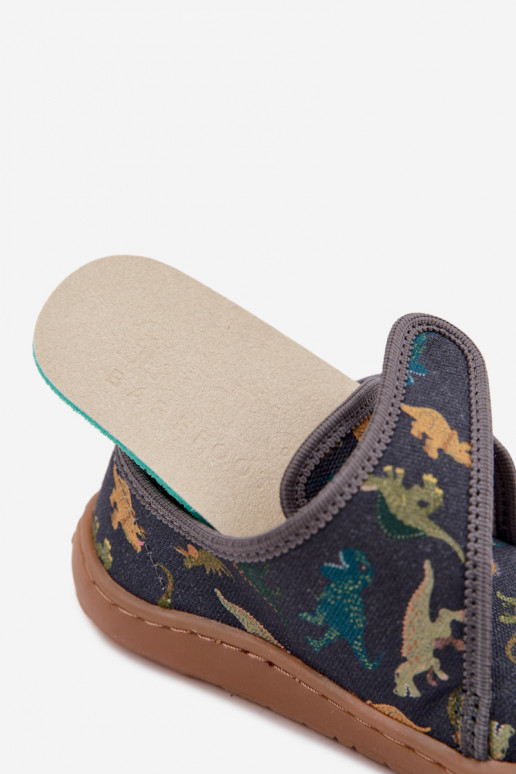 Chaussons pour enfants garçons avec fermetures adhésives Barefoot Dinozaurai Froddo G1700438-26 en gris