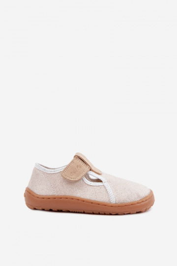 Kinderslippers met klittenbandsluitingen en glans Barefoot Froddo Canvas G1700439-3 in goud 2