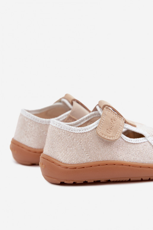 Chaussons pour enfants avec fermetures adhésives et brillance Barefoot Froddo Canvas G1700439-3 en or