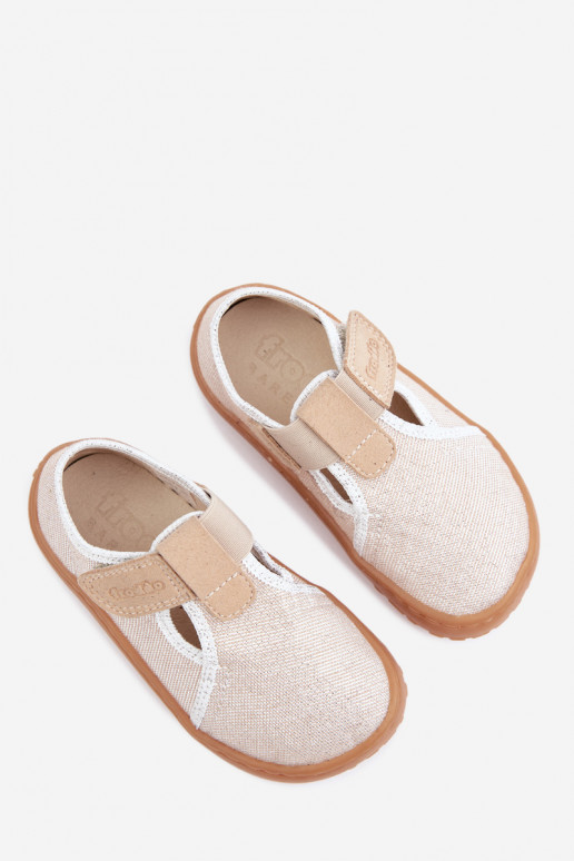 Kinderslippers met klittenbandsluitingen en glans Barefoot Froddo Canvas G1700439-3 in goud