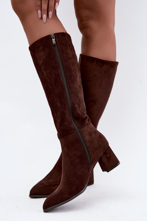 Bottes isolées pour femmes hautes avec talons en chocolat Raleya