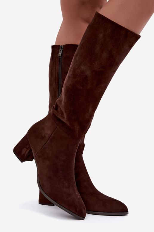 Bottes isolées pour femmes hautes avec talons en chocolat Raleya