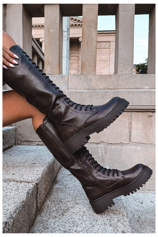 Bottes hautes à lacets avec plateforme pour femmes CzekoladoĮe Jalira