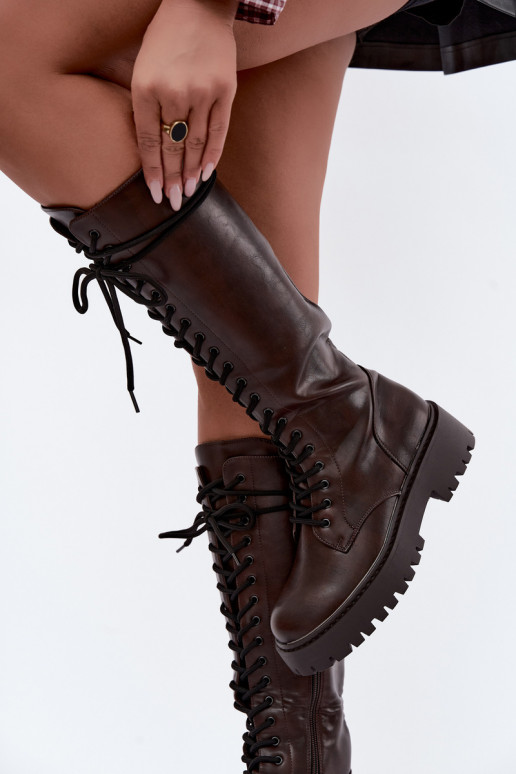 Damen Schnürstiefel mit Plateau CzekoladoĮe Jalira