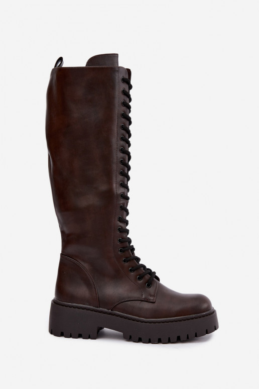 Damen Schnürstiefel mit Plateau CzekoladoĮe Jalira