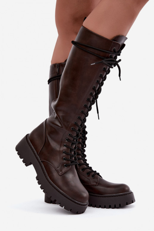 Bottes hautes à lacets avec plateforme pour femmes CzekoladoĮe Jalira