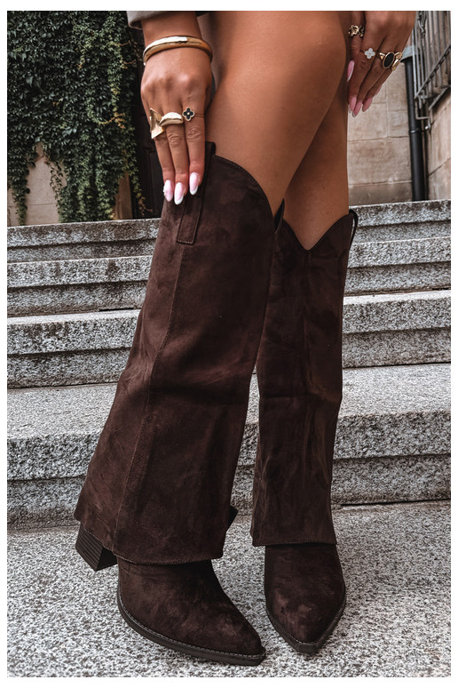 Bottes hautes isolées de style cowboy avec talons et tige cousue CzekoladoĮe Julena