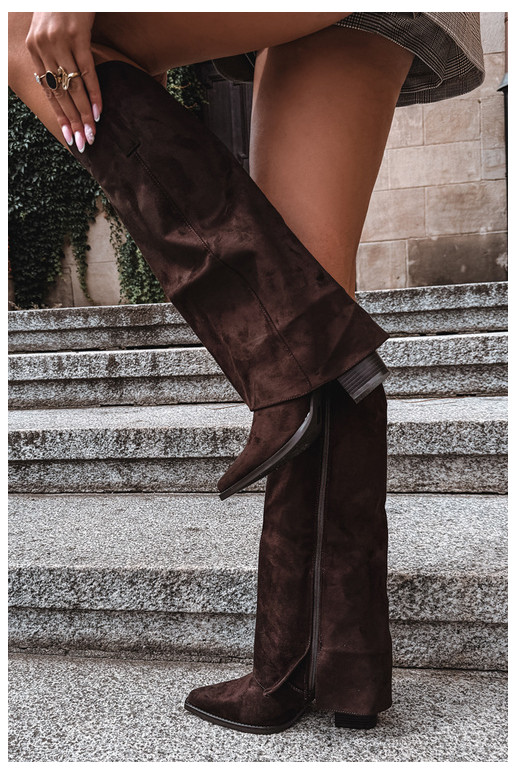Warmes Cowboy-Stil Kniehohe Stiefel mit Absätzen und genähtem Schaft CzekoladoĮe Julena
