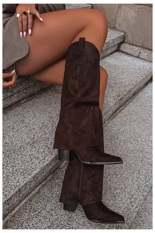 Geïsoleerde cowboy-stijl laarzen met hakken en gestikte schacht CzekoladoĮe Julena