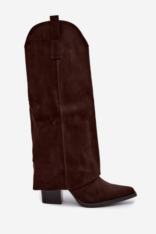Bottes hautes isolées de style cowboy avec talons et tige cousue CzekoladoĮe Julena