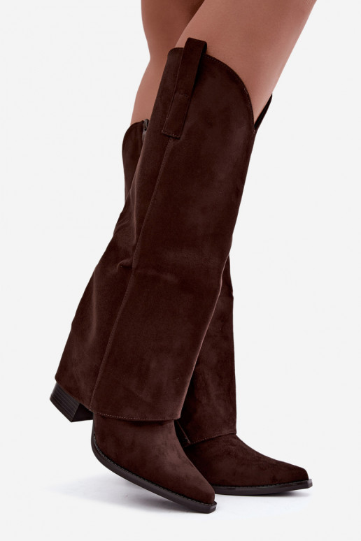 Bottes hautes isolées de style cowboy avec talons et tige cousue CzekoladoĮe Julena