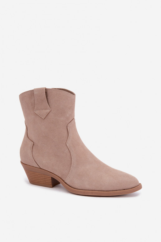 Bottes en faux daim de style cowboy avec talons couleur sable Daliae