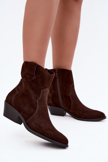 Bottes en faux daim de style cowboy avec talons couleur marron Daliae 2
