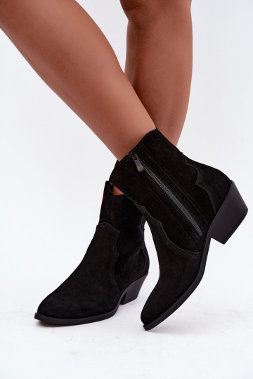 Bottes en faux daim de style cowboy avec talons couleur noire Daliae 2