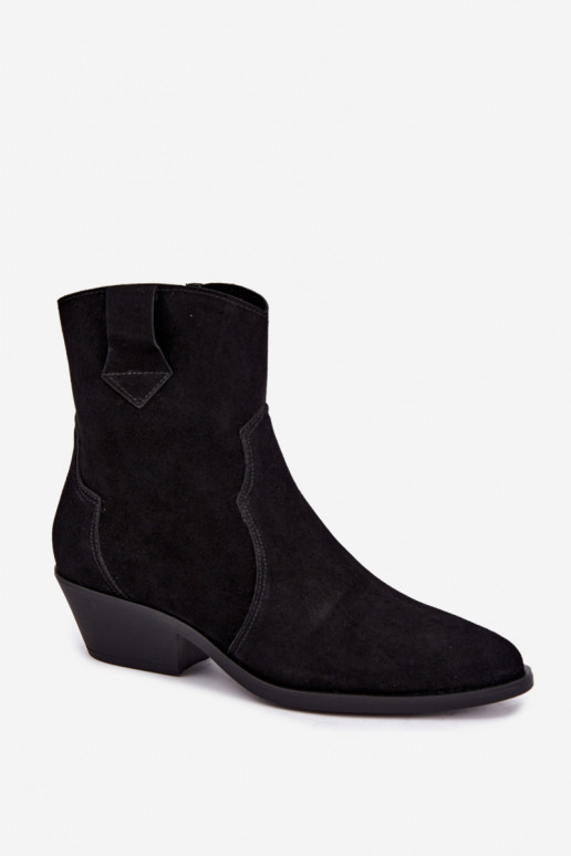 Kunstveloursleder Cowboy-Stiefel mit Absätzen in schwarzer Farbe Daliae