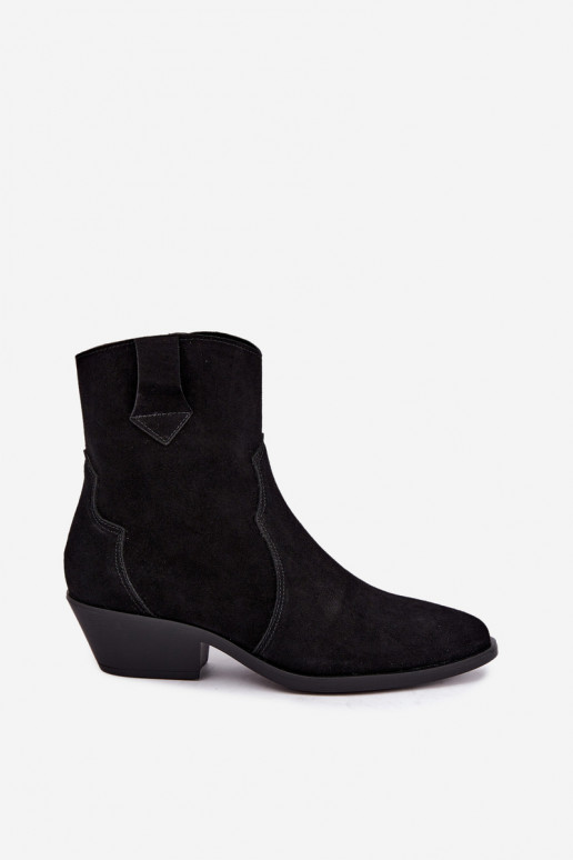 Bottes en faux daim de style cowboy avec talons couleur noire Daliae