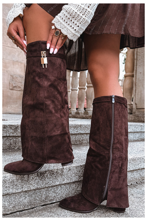 Bottes longues chaudes avec talons et incrustation dorée couleur marron Danessa