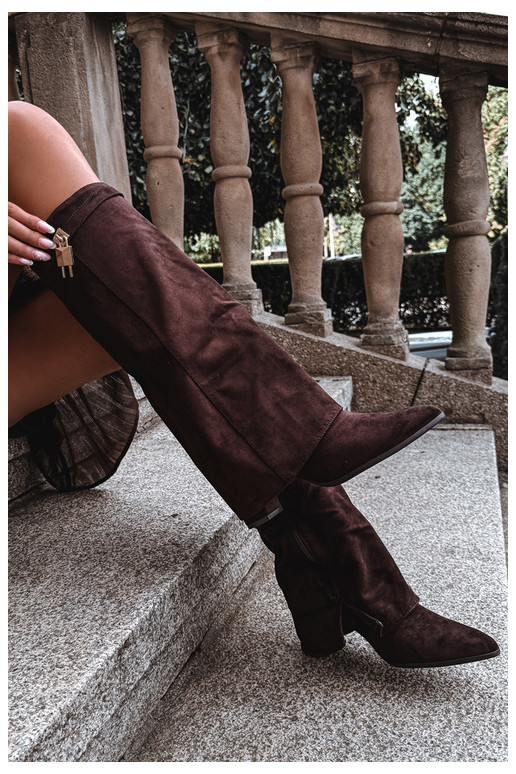 Bottes longues chaudes avec talons et incrustation dorée couleur marron Danessa