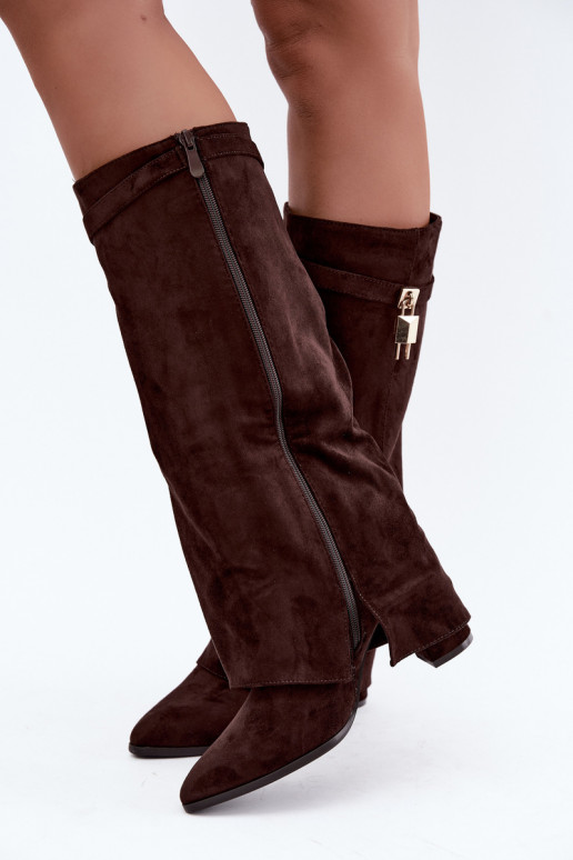 Bottes longues chaudes avec talons et incrustation dorée couleur marron Danessa