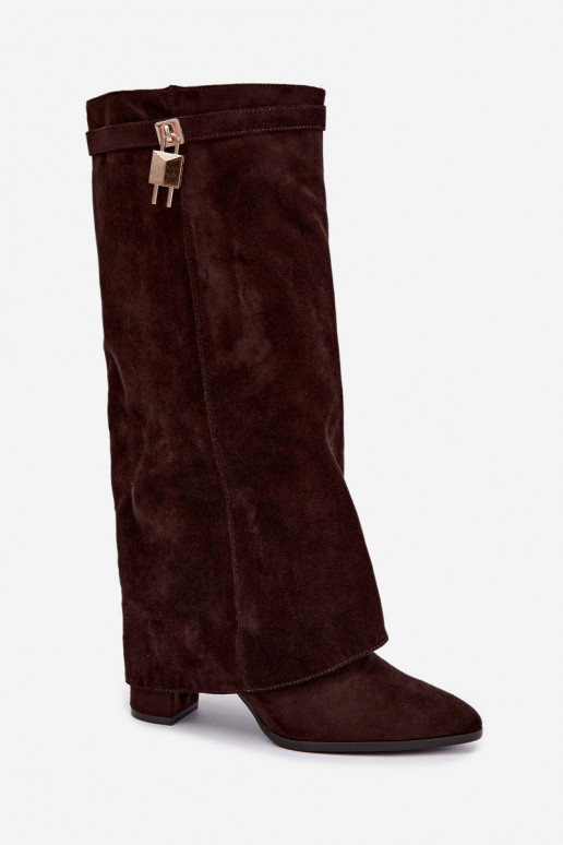 Bottes longues chaudes avec talons et incrustation dorée couleur marron Danessa