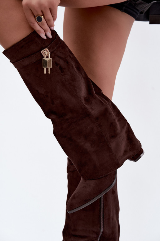 Bottes longues chaudes avec talons et incrustation dorée couleur marron Danessa