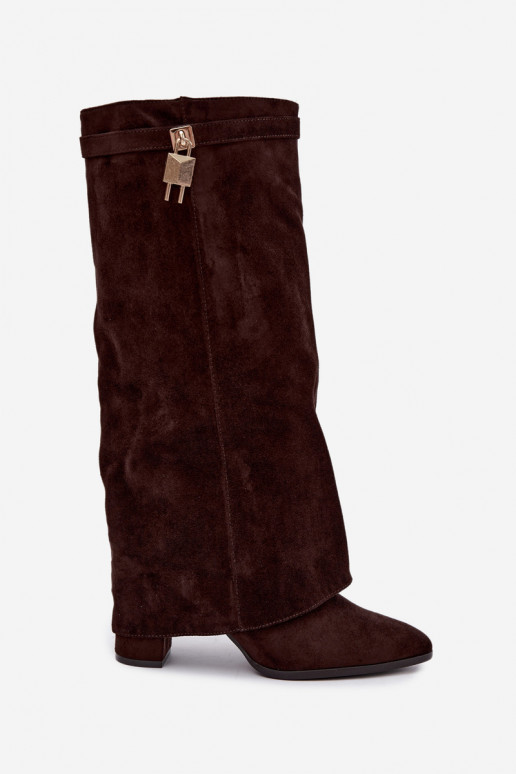 Bottes longues chaudes avec talons et incrustation dorée couleur marron Danessa