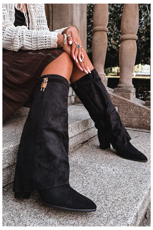 Bottes longues chaudes avec talons et incrustation dorée couleur noire Danessa