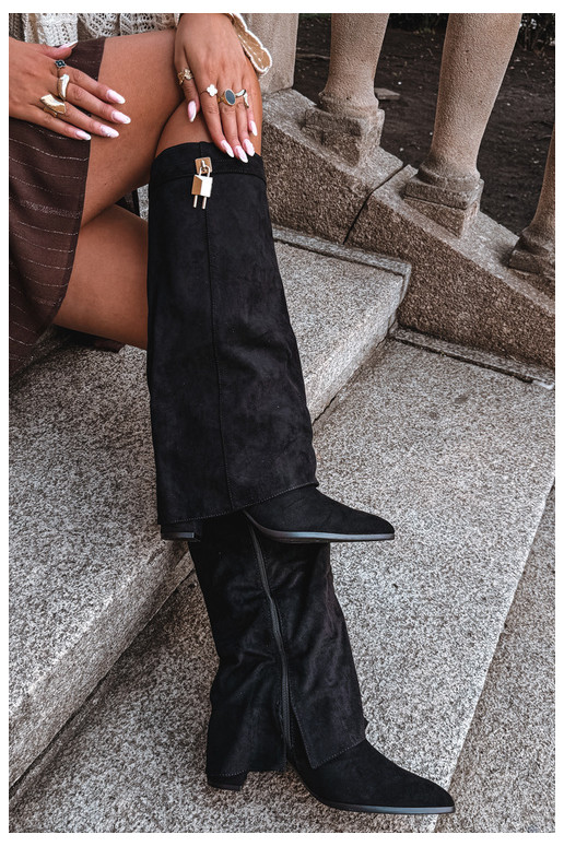 Bottes longues chaudes avec talons et incrustation dorée couleur noire Danessa