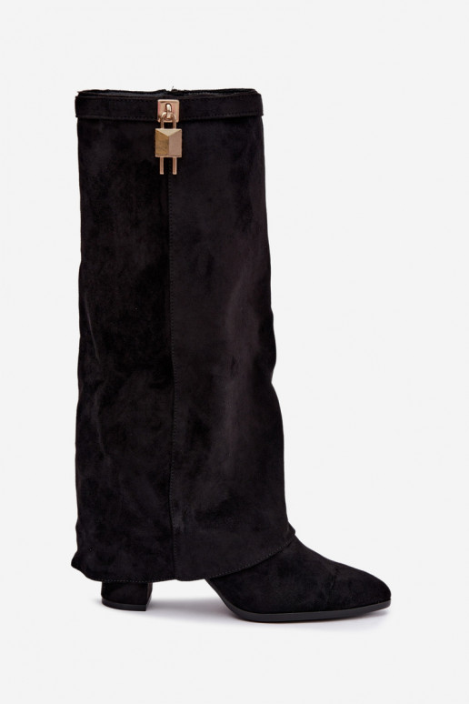 Bottes longues chaudes avec talons et incrustation dorée couleur noire Danessa